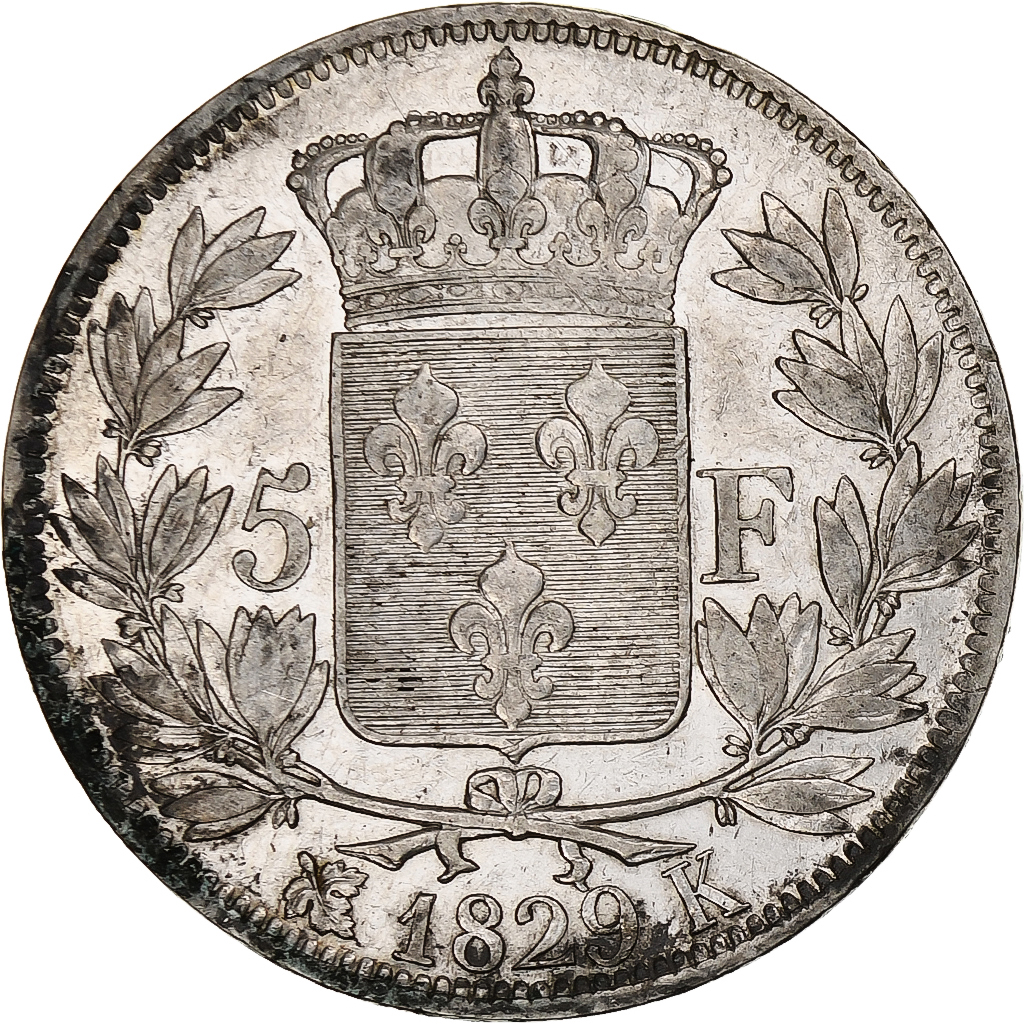 France, 5 Francs, Charles X, 1829, Bordeaux, Silver, , Gadoury:644