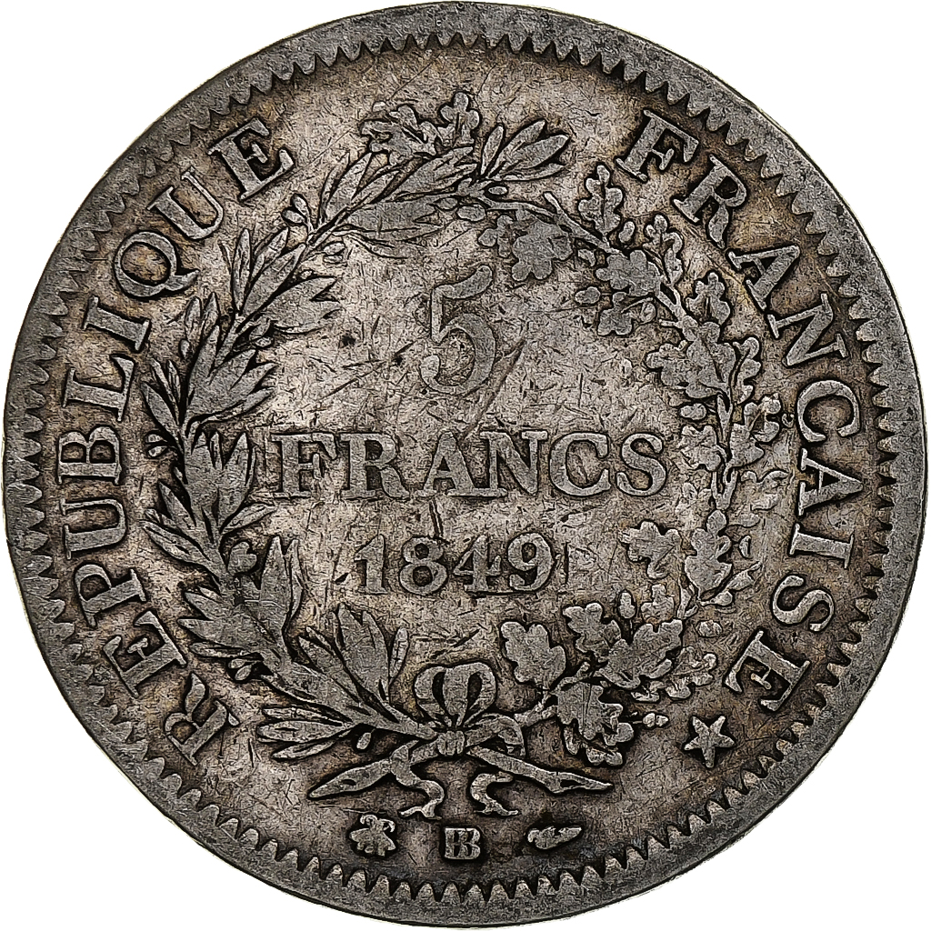 France, 5 Francs, Hercule, 1849, Strasbourg, Silver, , Gadoury:683