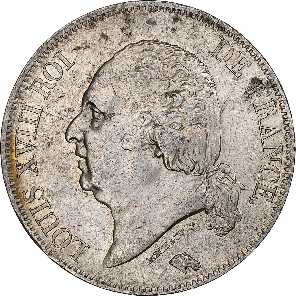 France, Louis XVIII, 5 Francs, 1822, Lille, Silver, EF, Gadoury:614