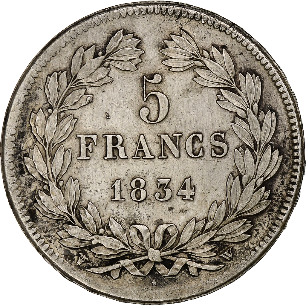 France, 5 Francs, Louis-Philippe, 1834, Lille, Silver, , Gadoury:678