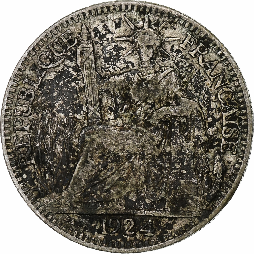 FRENCH INDO-CHINA, 10 Cents, 1924, Paris, Silver, , KM:16.1