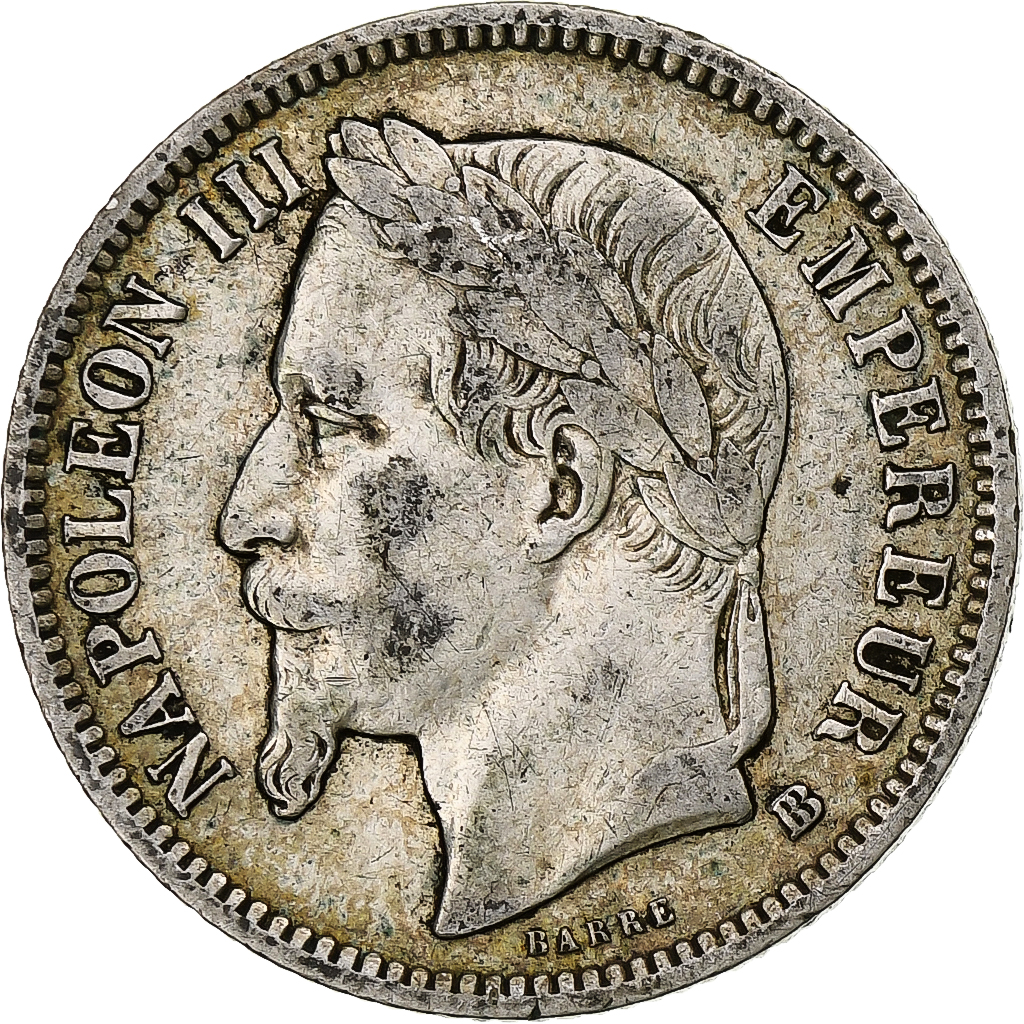 France, Napoleon III, Franc, 1868, Strasbourg, grand BB, Silver, 