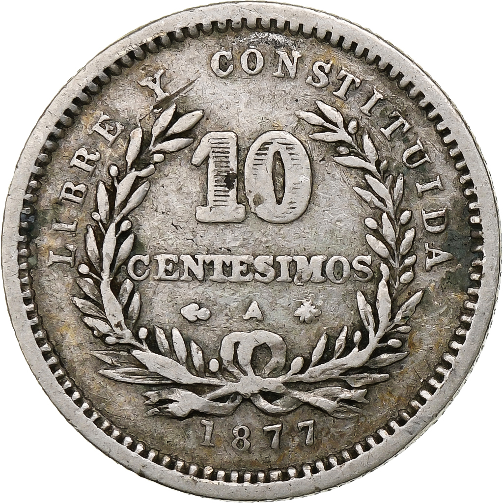 Uruguay, 10 Centesimos, 1877, Uruguay Mint, Silver, , KM:14