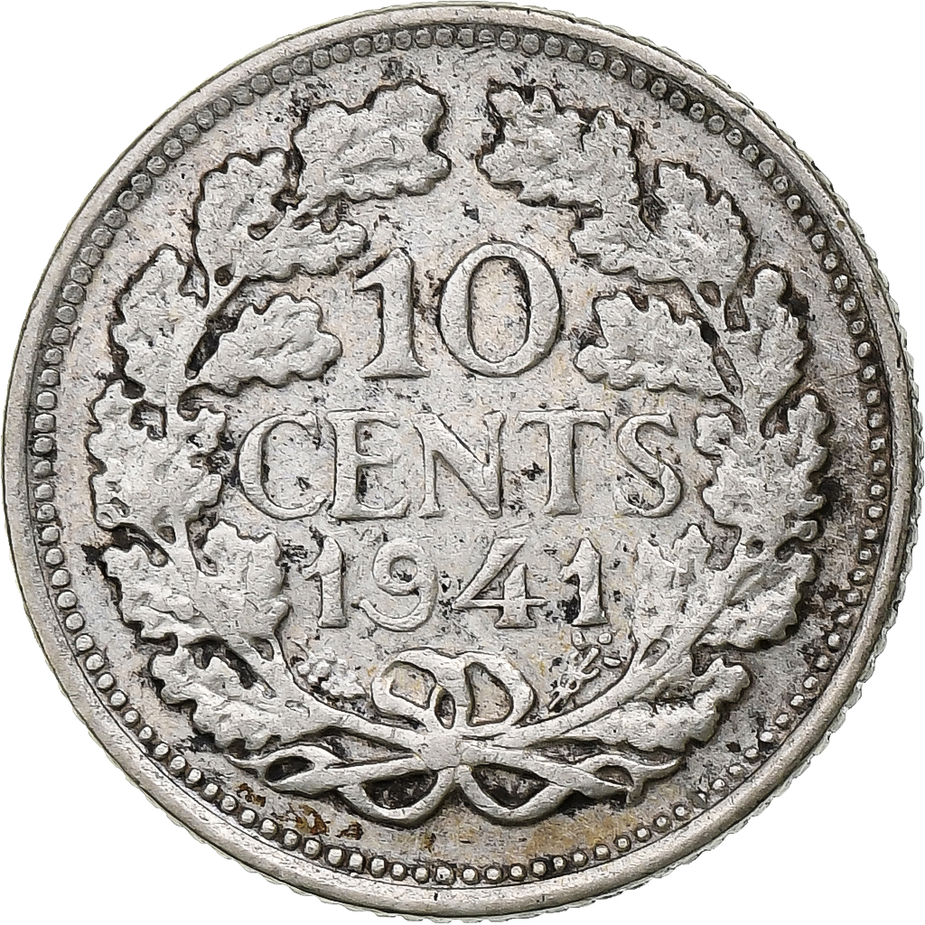Netherlands, Wilhelmina I, 10 Cents, 1941, Silver, , KM:163