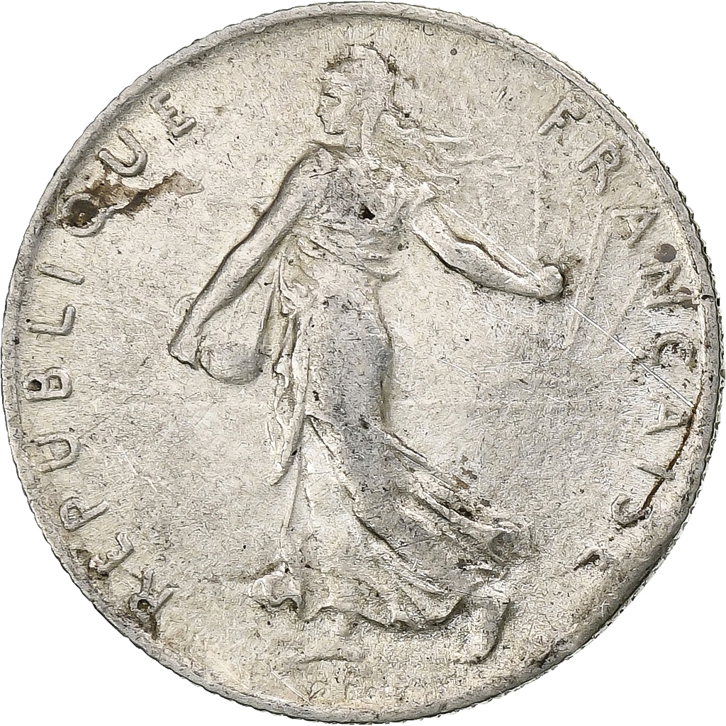 France, 50 Centimes, 1916, Paris, Error straight clip, Silver, 