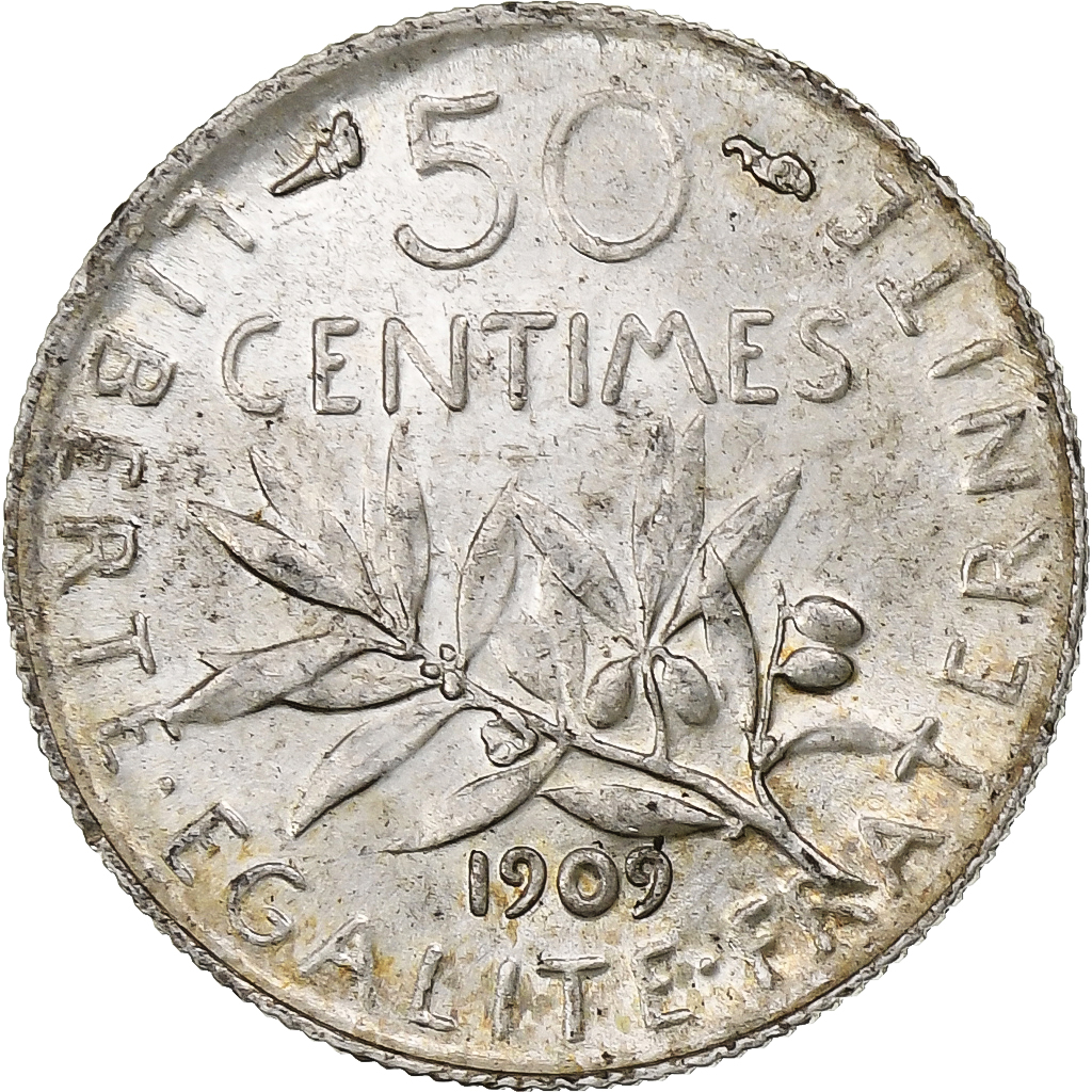 France, 50 Centimes, Semeuse, 1909, Paris, Silver, , Gadoury:420