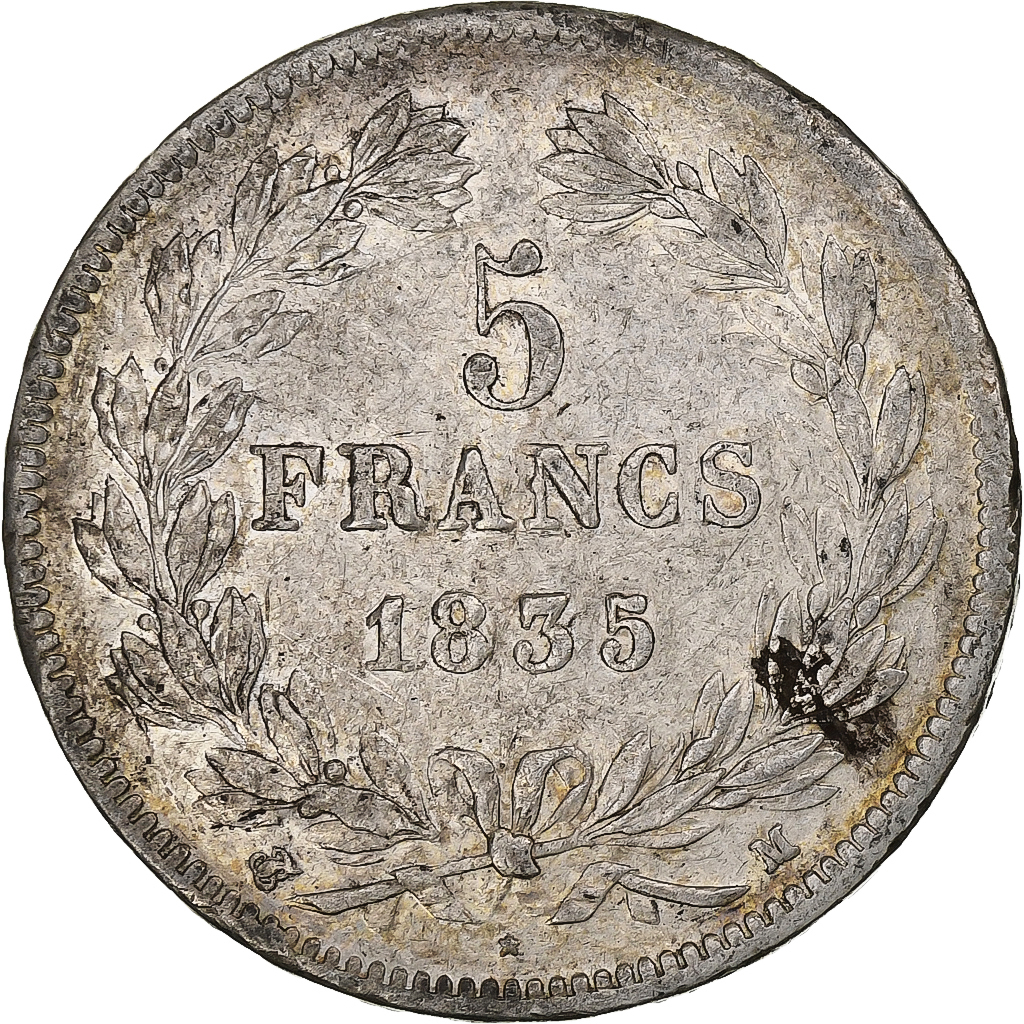 France, 5 Francs, Louis-Philippe, 1835, Toulouse, Silver, 