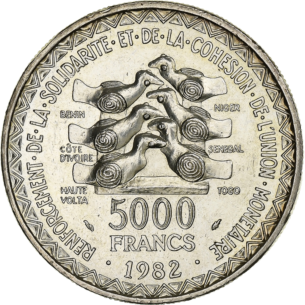 West African States, 5000 Francs, 1982, Silver, , KM:11