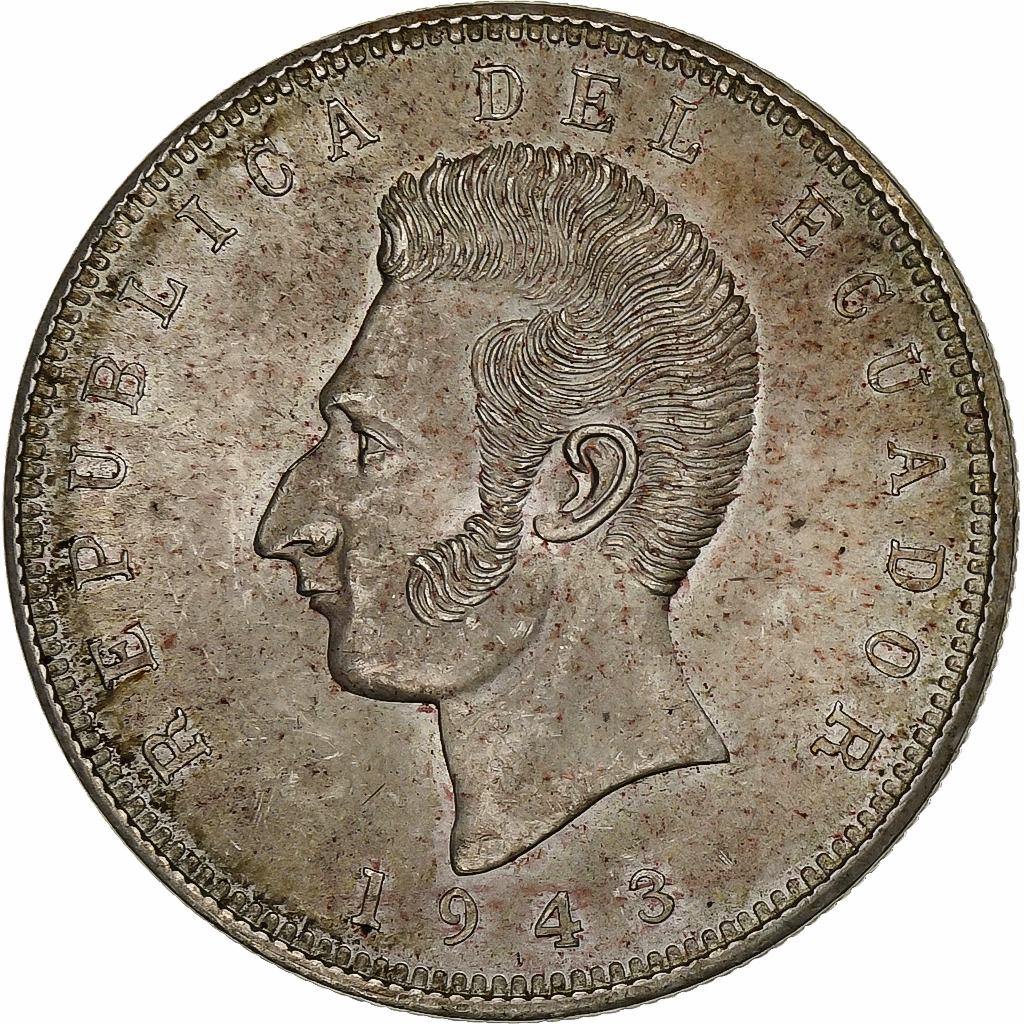 Ecuador, 5 Sucres, Cinco, 1943, Mexico City, Silver, , KM:79