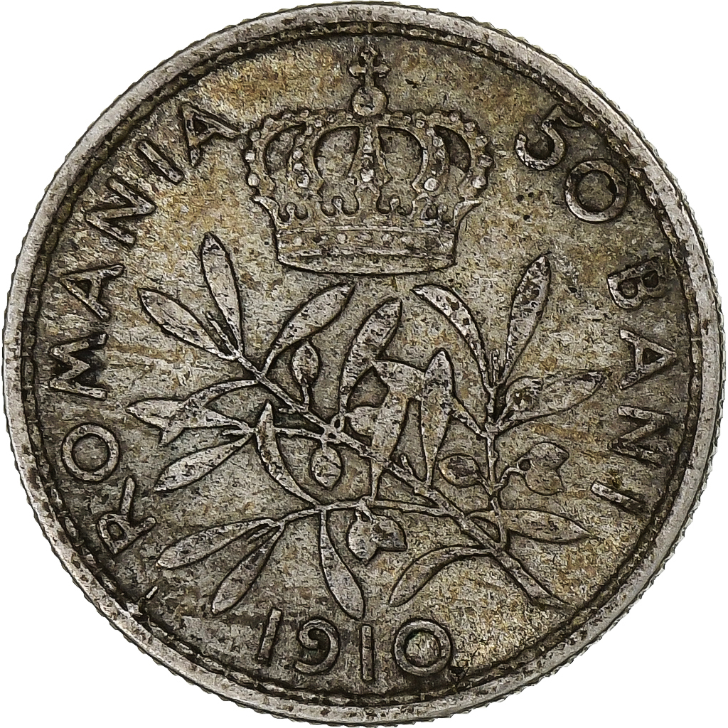 Romania, Carol I, 50 Bani, 1910, Silver, AU, KM:41