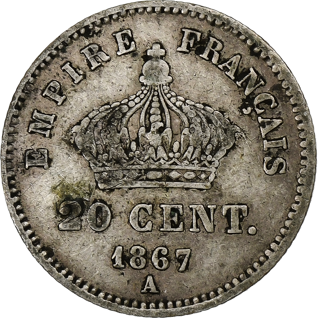 France, 20 Centimes, Napoléon III, 1867, Paris, Argent, TTB, Gadoury:309