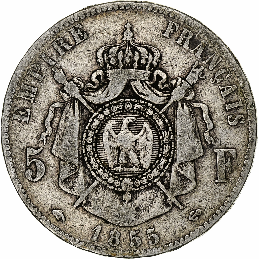 France, 5 Francs, Napoléon III, 1855, Paris, Silver, , Gadoury:734