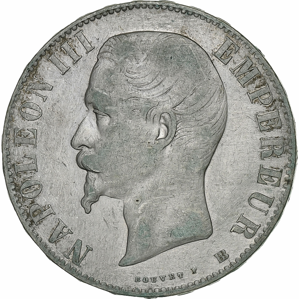 France, Napoleon III, 5 Francs, 1856, Strasbourg, Silver, 