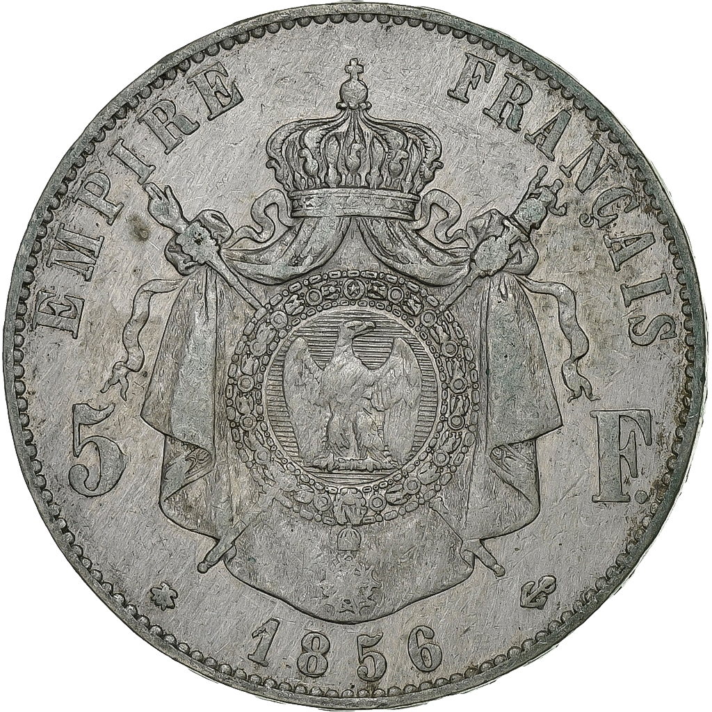 France, Napoleon III, 5 Francs, 1856, Strasbourg, Silver, 