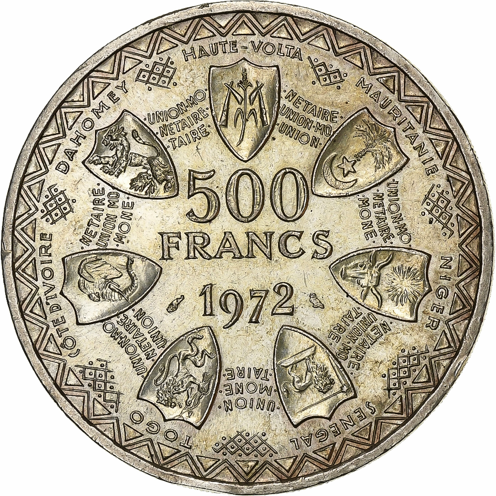 West African States, 500 Francs, 1972, Silver, , KM:7