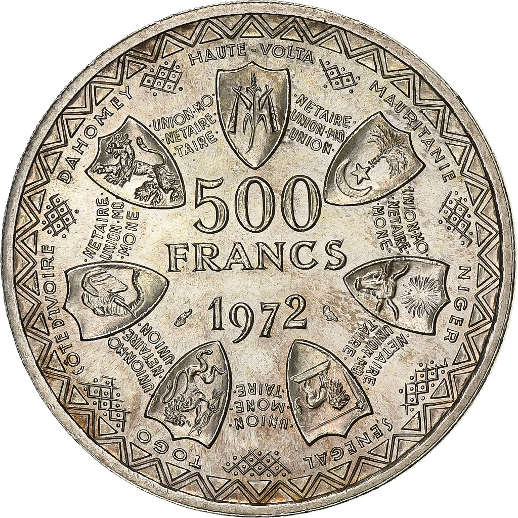 West African States, 500 Francs, 1972, Silver, , KM:7