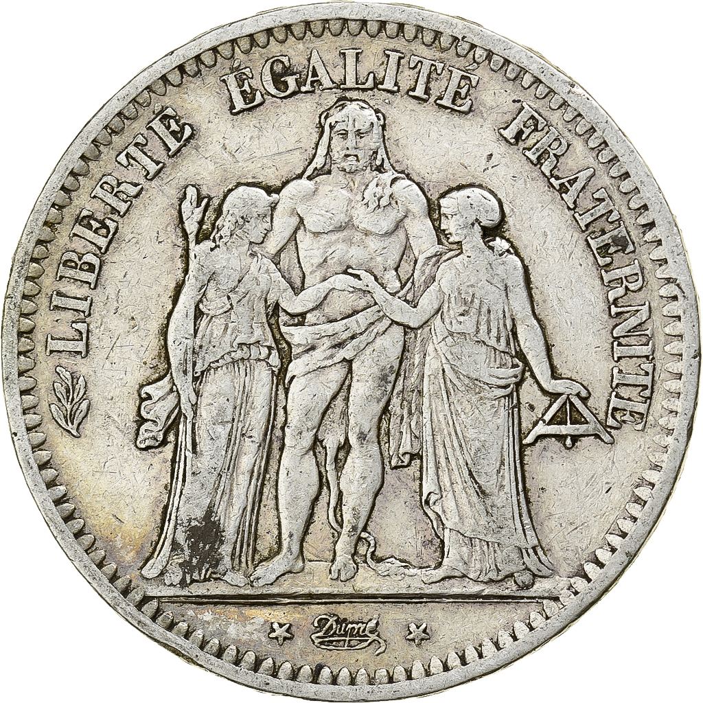 France, 5 Francs, Hercule, 1849, Bordeaux, Silver, VF, Le Franc:F.326