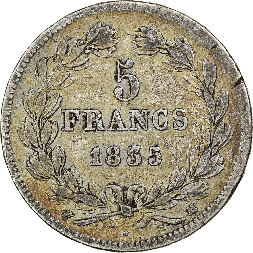 France, 5 Francs, Louis-Philippe, 1835, Toulouse, Silver, 