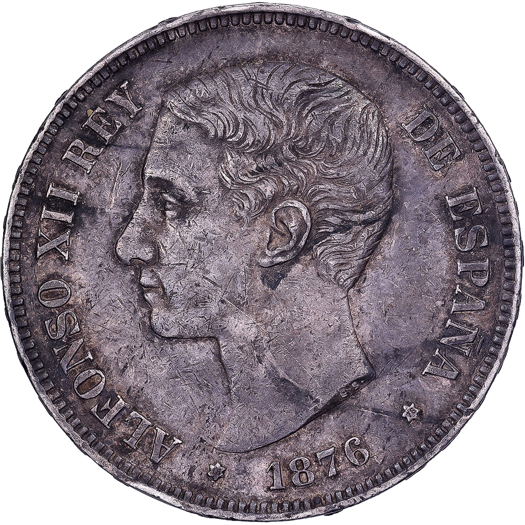 Spain, Alfonso XII, 5 Pesetas, 1876, Madrid, Silver, , KM:671