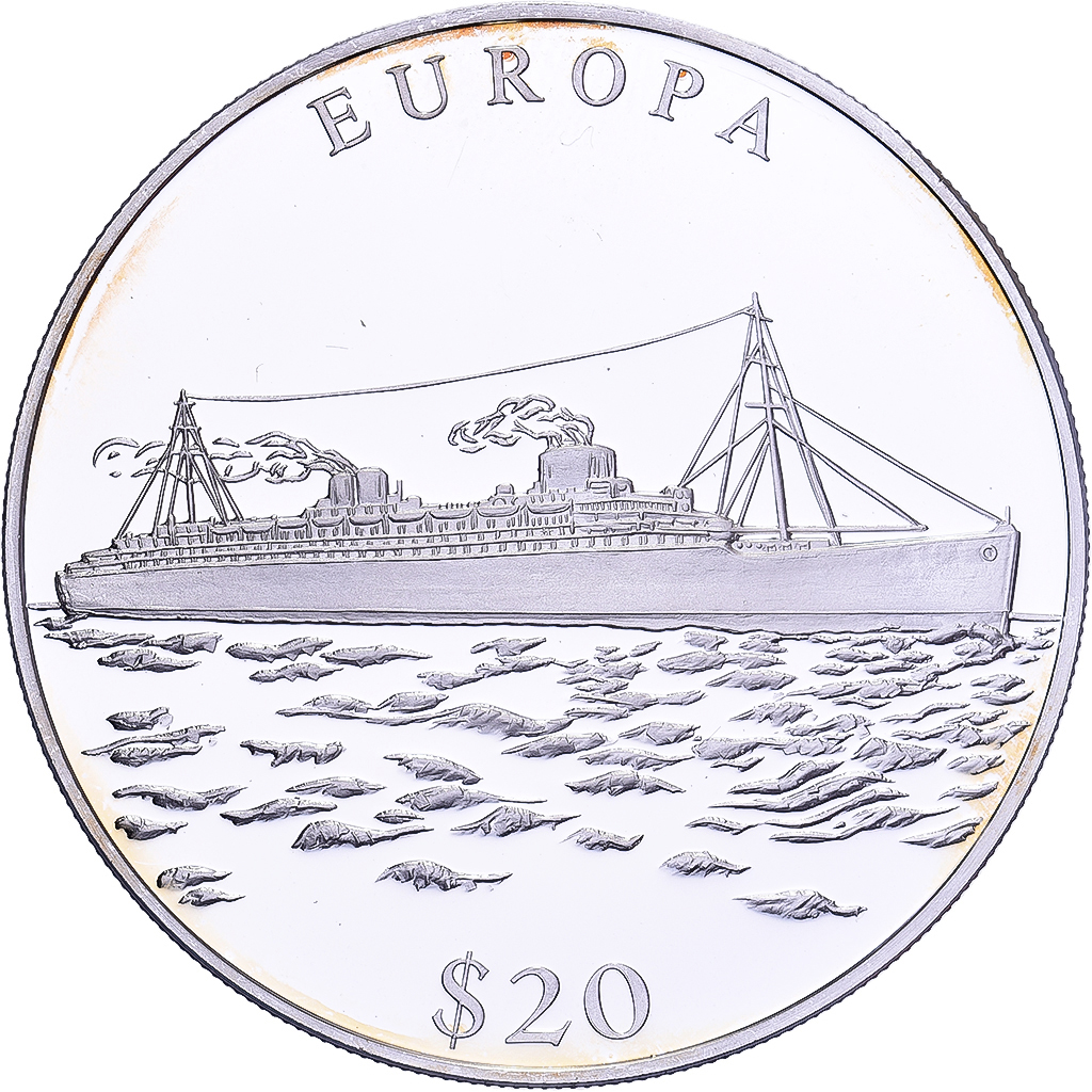 Liberia, 20 Dollars, History of Navigation, 2000, Europa, Silver, , KM:655