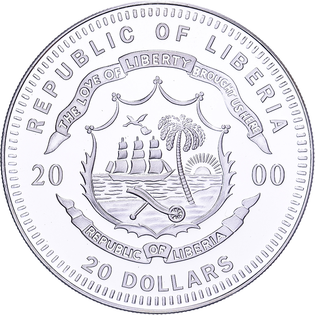 Liberia, 20 Dollars, History of Navigation, 2000, Europa, Silver, , KM:655