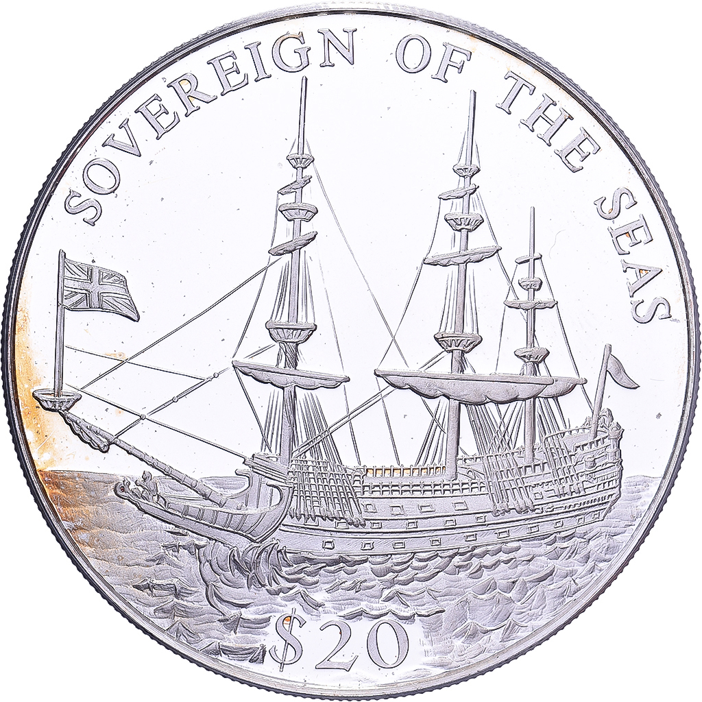 Liberia, 20 Dollars, History of Navigation, 2000, Sovereign of the seas, Silver