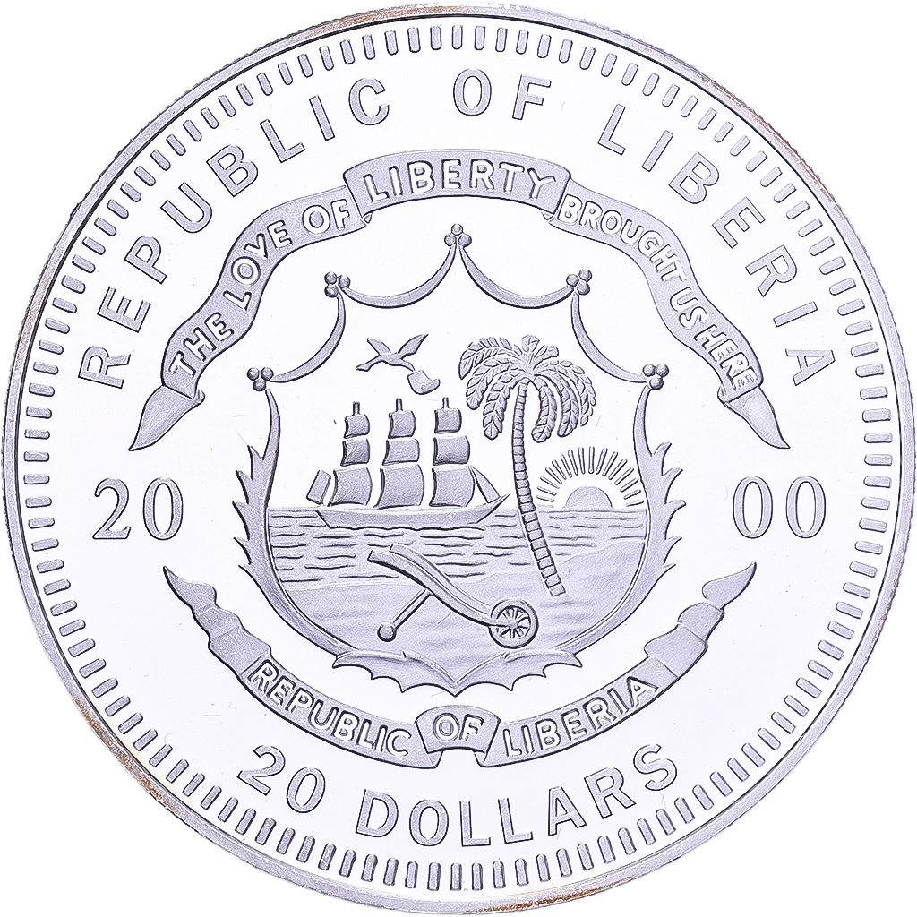 Liberia, 20 Dollars, History of Navigation, 2000, Pamir, Silver, , KM:647