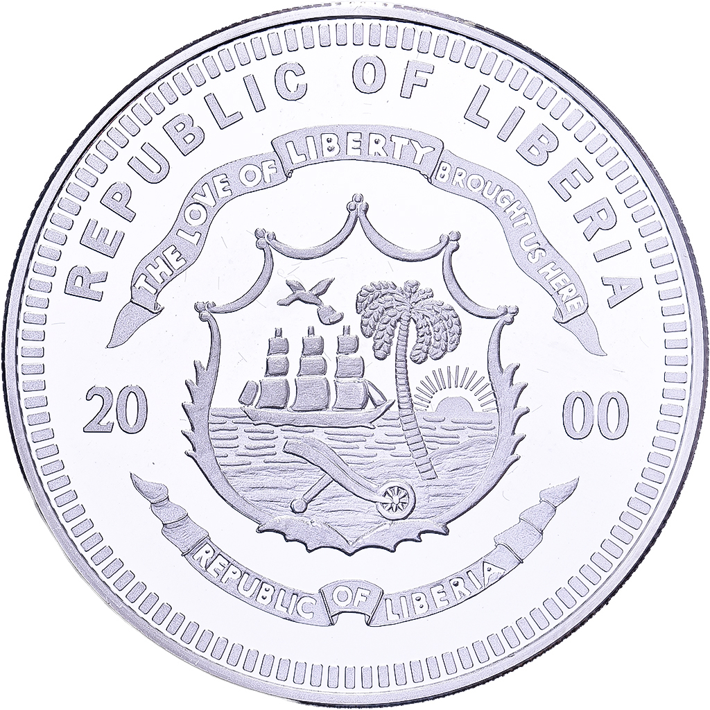 Liberia, 20 Dollars, History of Navigation, 2000, Bounty, Silver, , KM:648