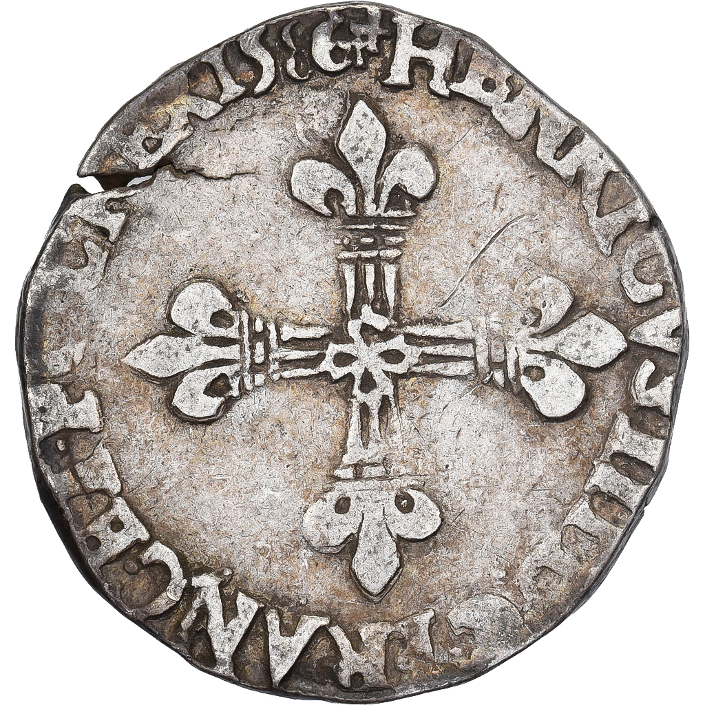 France, 1/4 d'écu à la croix de face, Henri III, 1586, Rennes, Silver