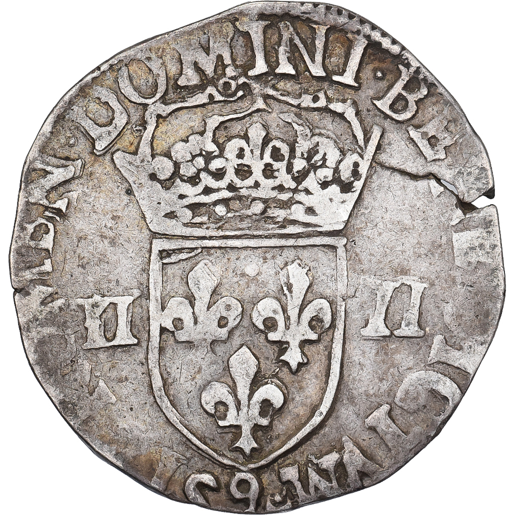 France, 1/4 d'écu à la croix de face, Henri III, 1586, Rennes, Silver