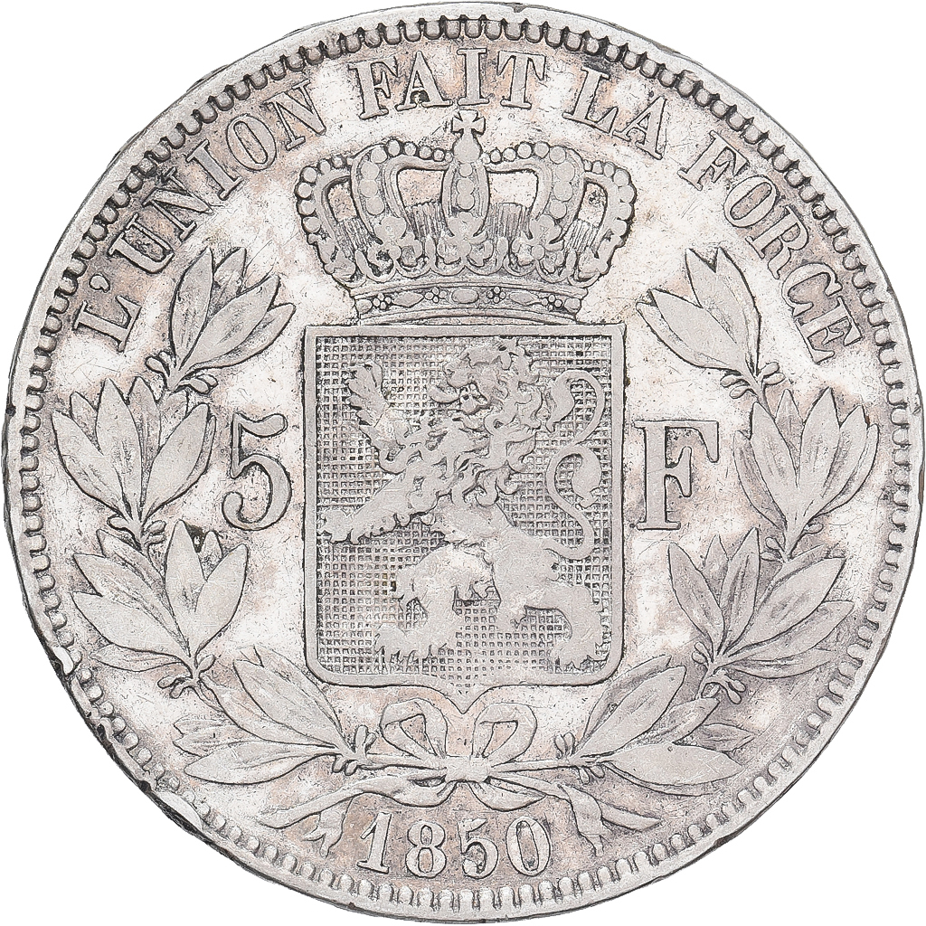 Belgium, Leopold I, 5 Francs, 5 Frank, 1850, Silver, EF, KM:17
