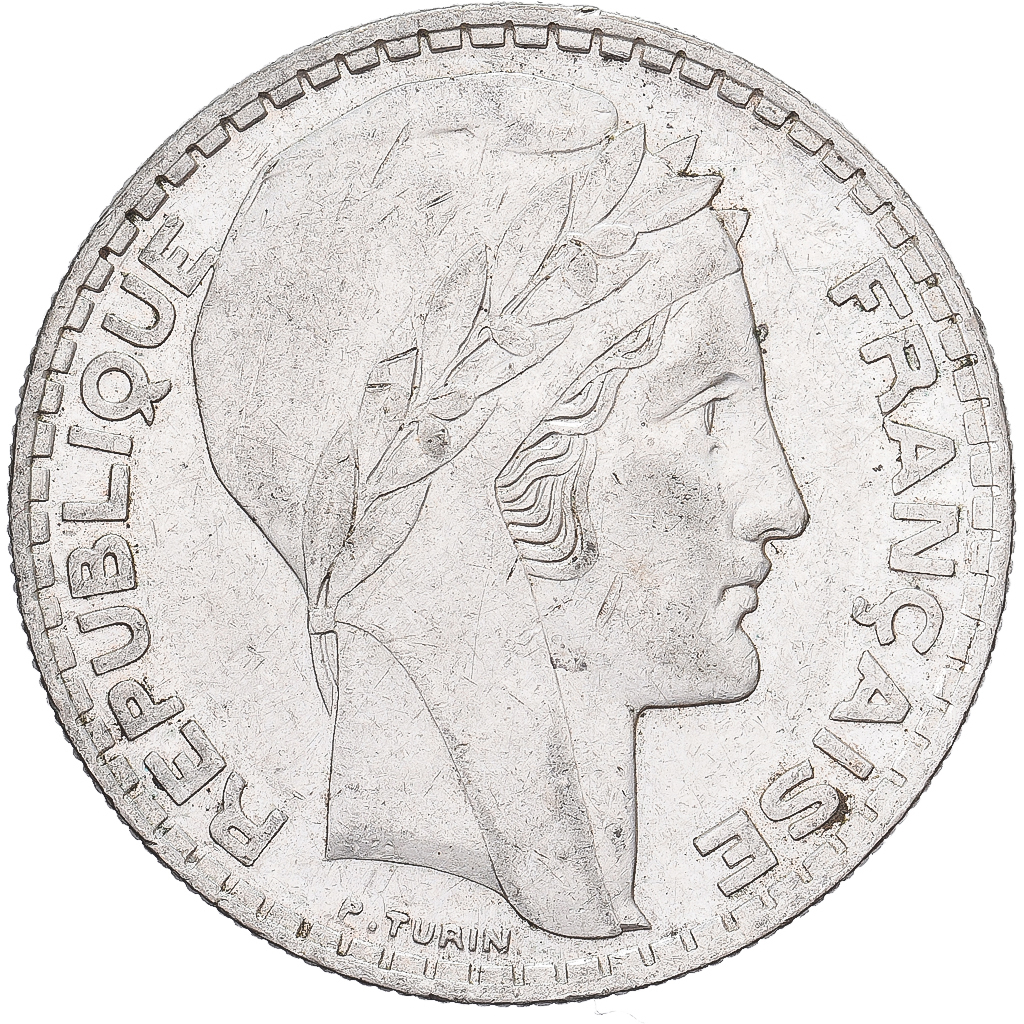 France, 20 Francs, Turin, 1937, Paris, Silver, AU(50-53), Gadoury:852, KM:879
