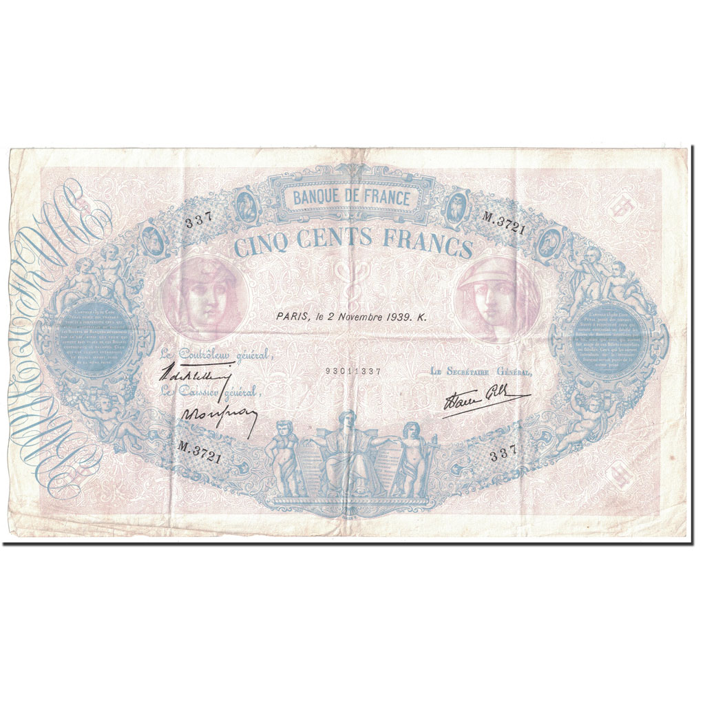 France, 500 Francs, 500 F 1888-1940 ''Bleu et Rose'', 1939, 1939-11-02