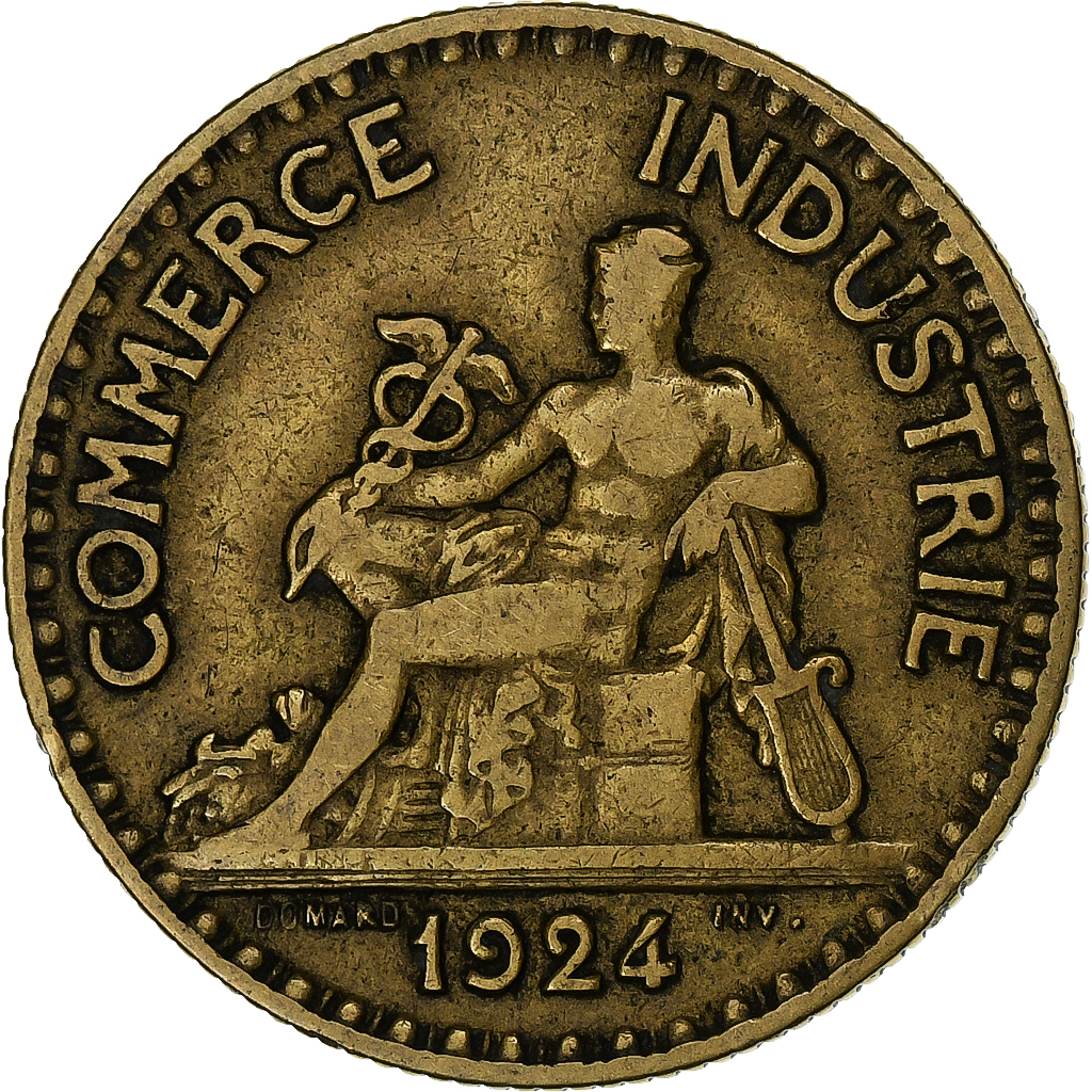 France, 2 Francs, Chambre de commerce, 1924, Paris, Aluminum-Bronze, 