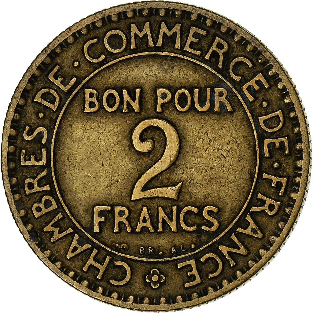 France, 2 Francs, Chambre de commerce, 1924, Paris, Aluminum-Bronze, 