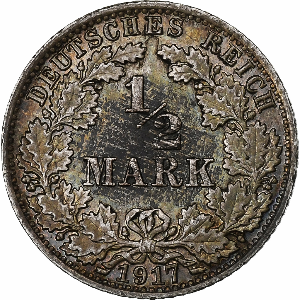 GERMANY - EMPIRE, 1/2 Mark, 1917, Berlin, Silver, , KM:17