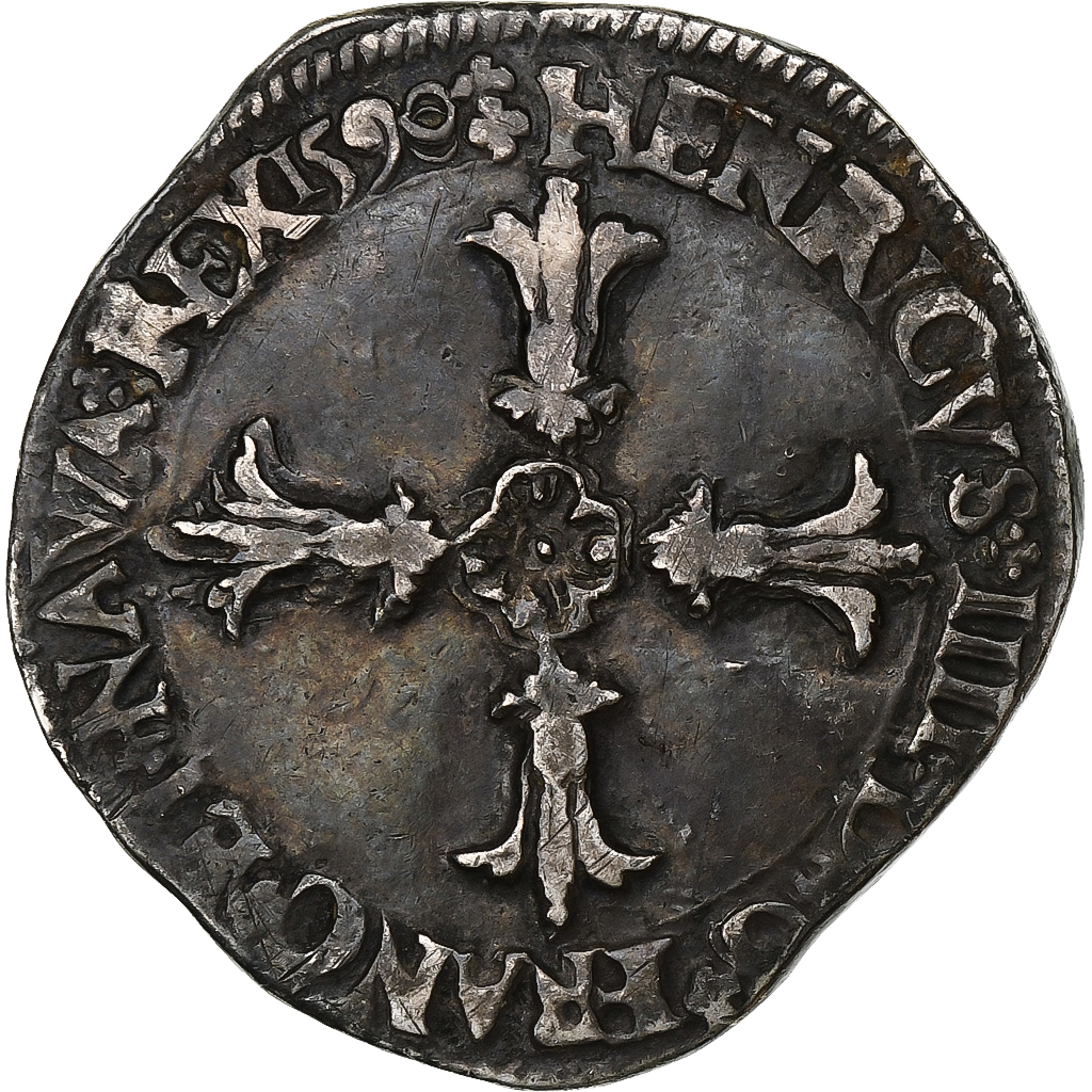 France, Henri IV, 1/4 Ecu, 1590, Bordeaux, 2nd type, Silver, 