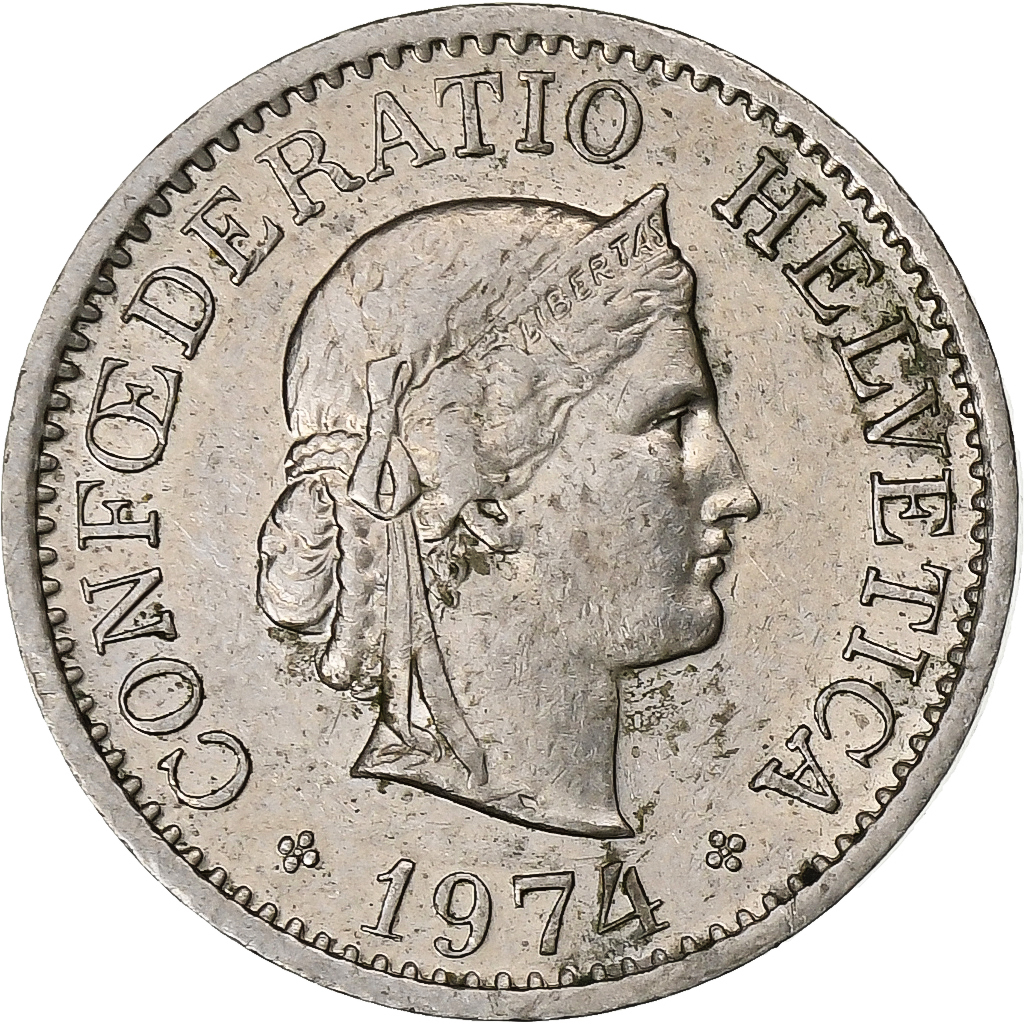 Switzerland, 10 Rappen, 1974, Bern, Copper-nickel, , KM:27