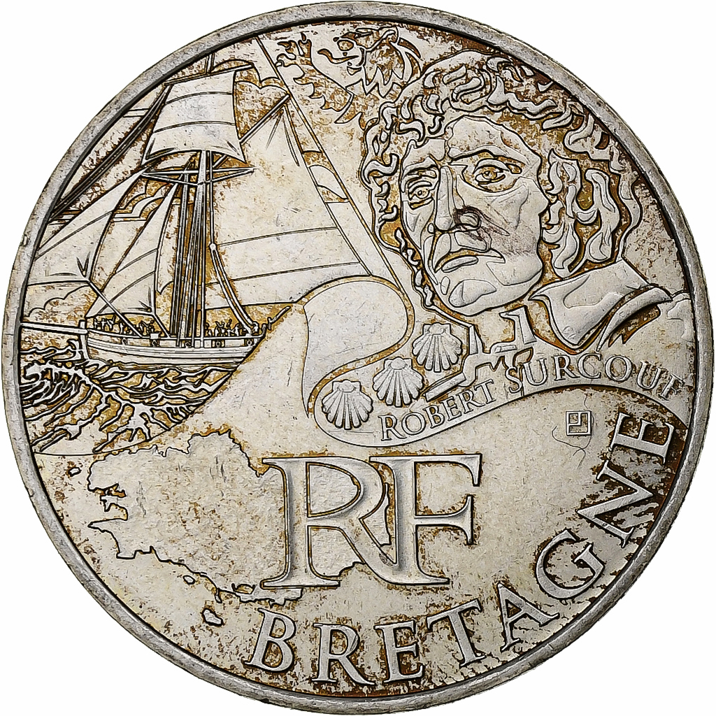 Frankreich, 10 Euro, Bretagne, Robert Surcouff, 2012, Paris, Silber, UNZ
