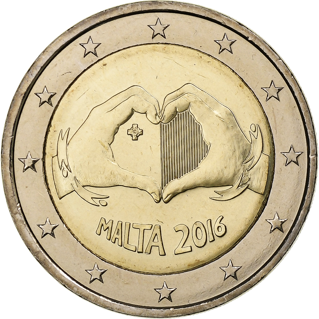 Malta, 2 Euro, Children and solidarity - Love, 2016, Bi-Metallic, STGL