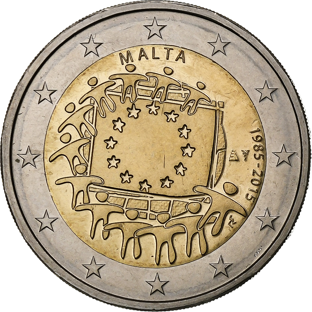 Malta, 2 Euro, 30 Years of European Union Flag, 2015, Bi-Metallic, UNZ