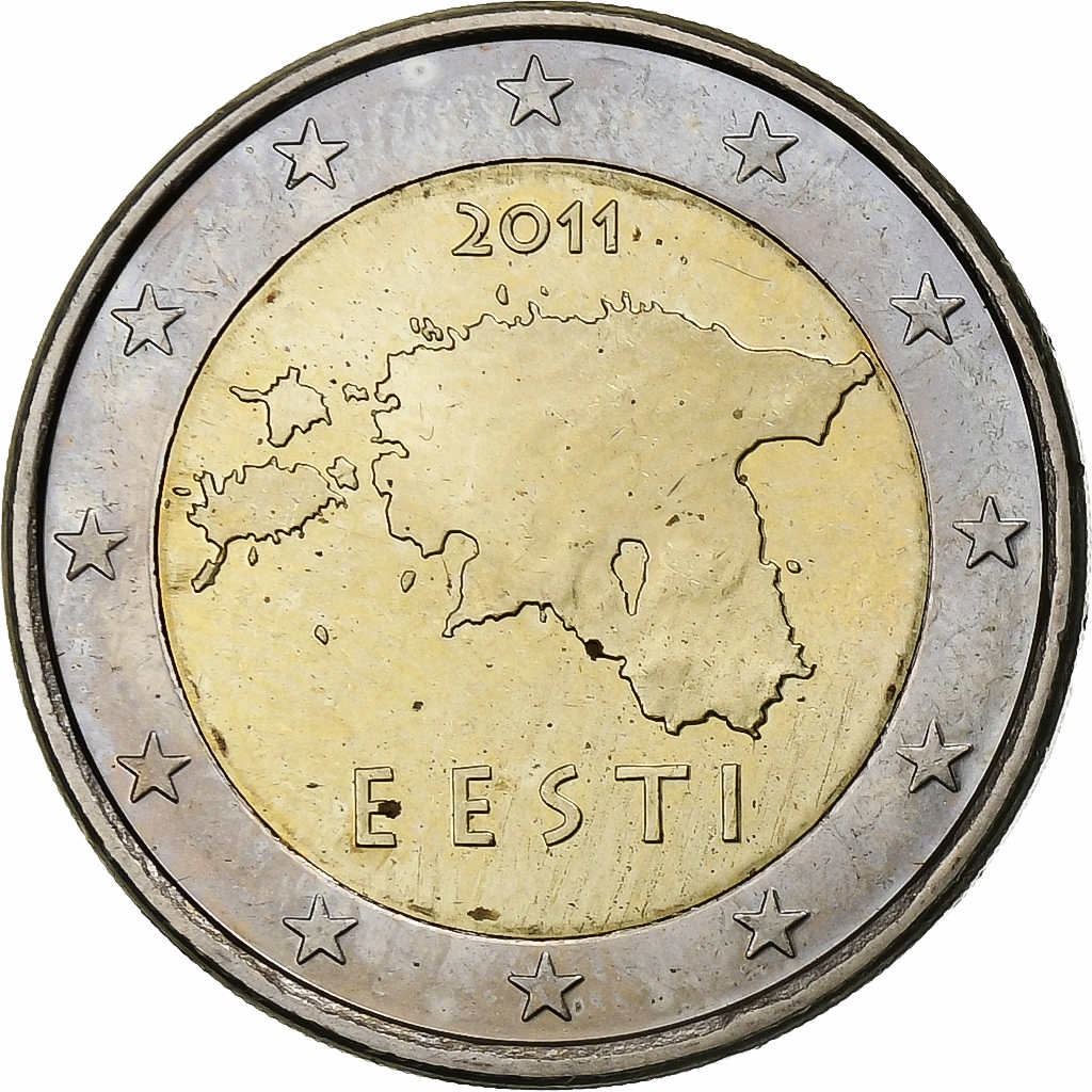 Estonia, 2 Euro, Map of Estonia, 2011, Bi-Metallic, MS(63)