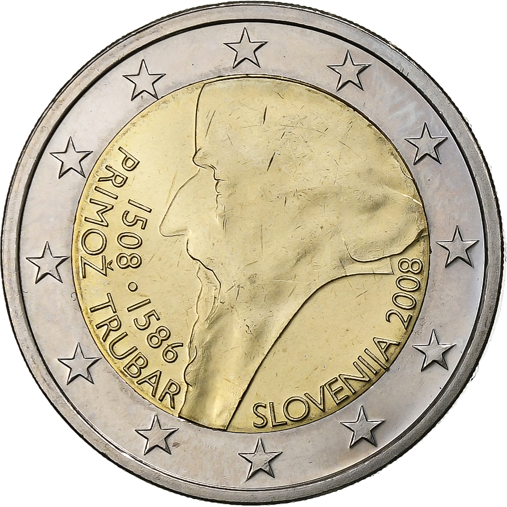 Slovenia, 2 Euro, Primož Trubar, 2008, Utrecht, Bi-Metallic, 