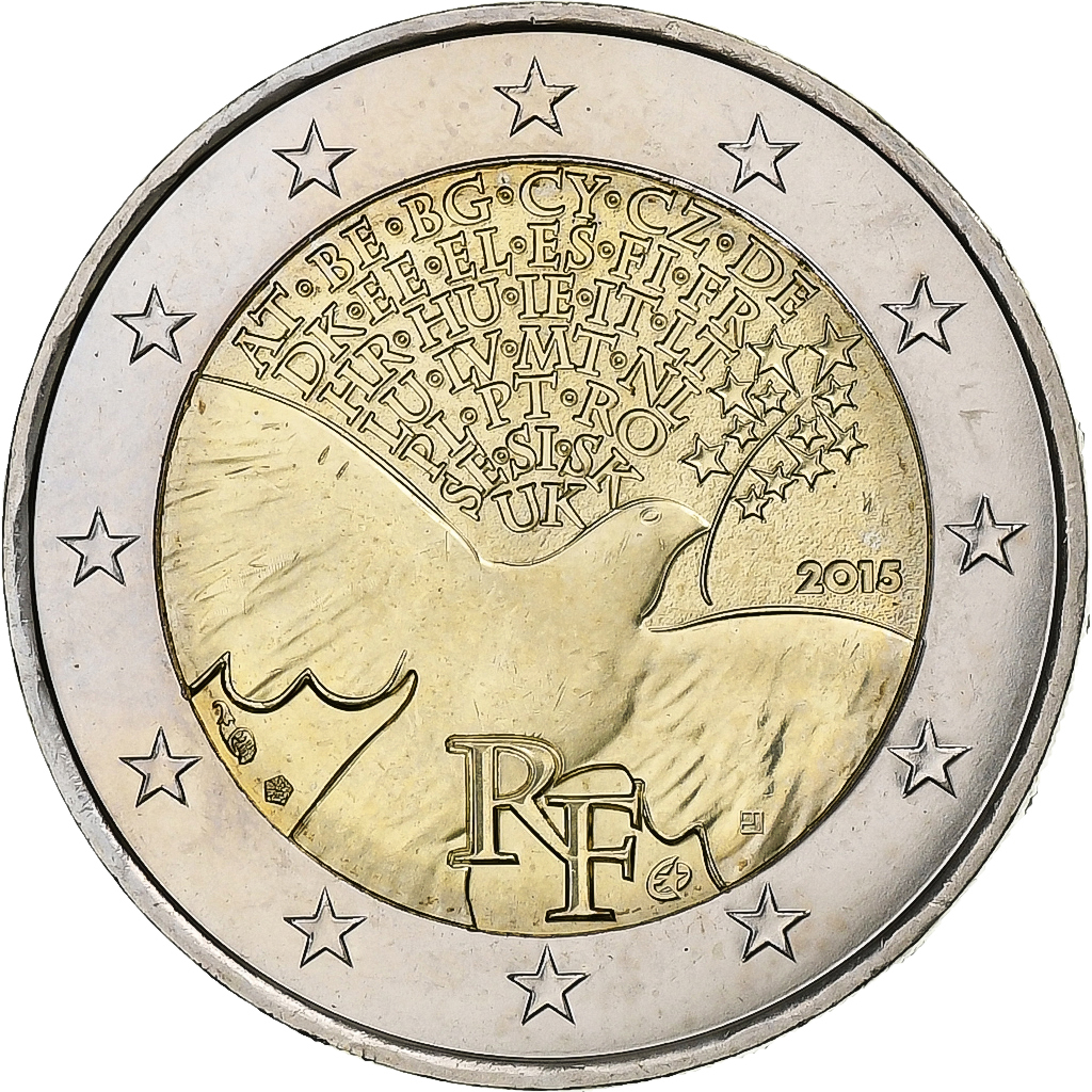 Frankreich, 2 Euro, Peace, 2015, Paris, Bi-Metallic, UNZ