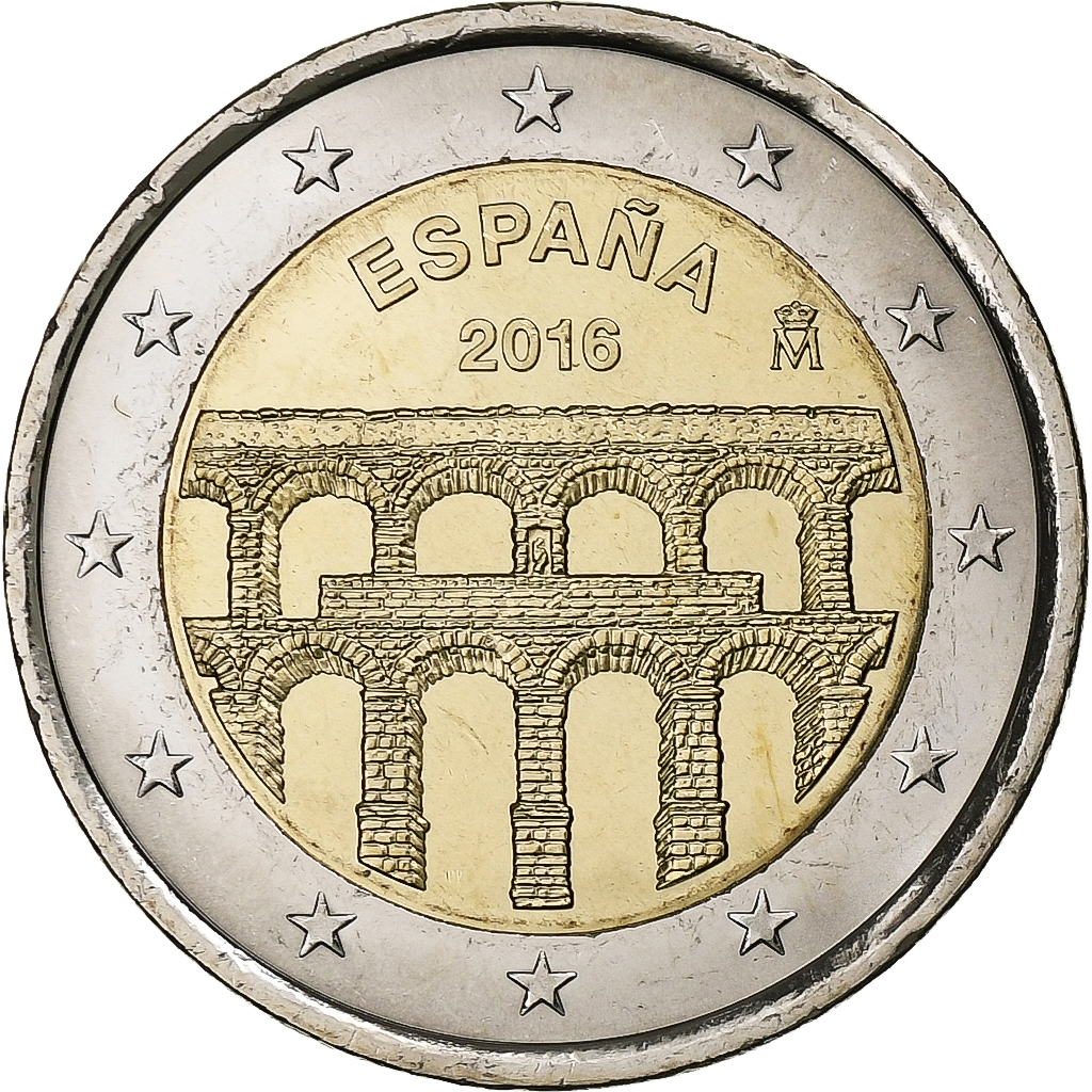 Spanien, 2 Euro, Aqueduct of Segovia, 2016, Madrid, Bi-Metallic, UNZ