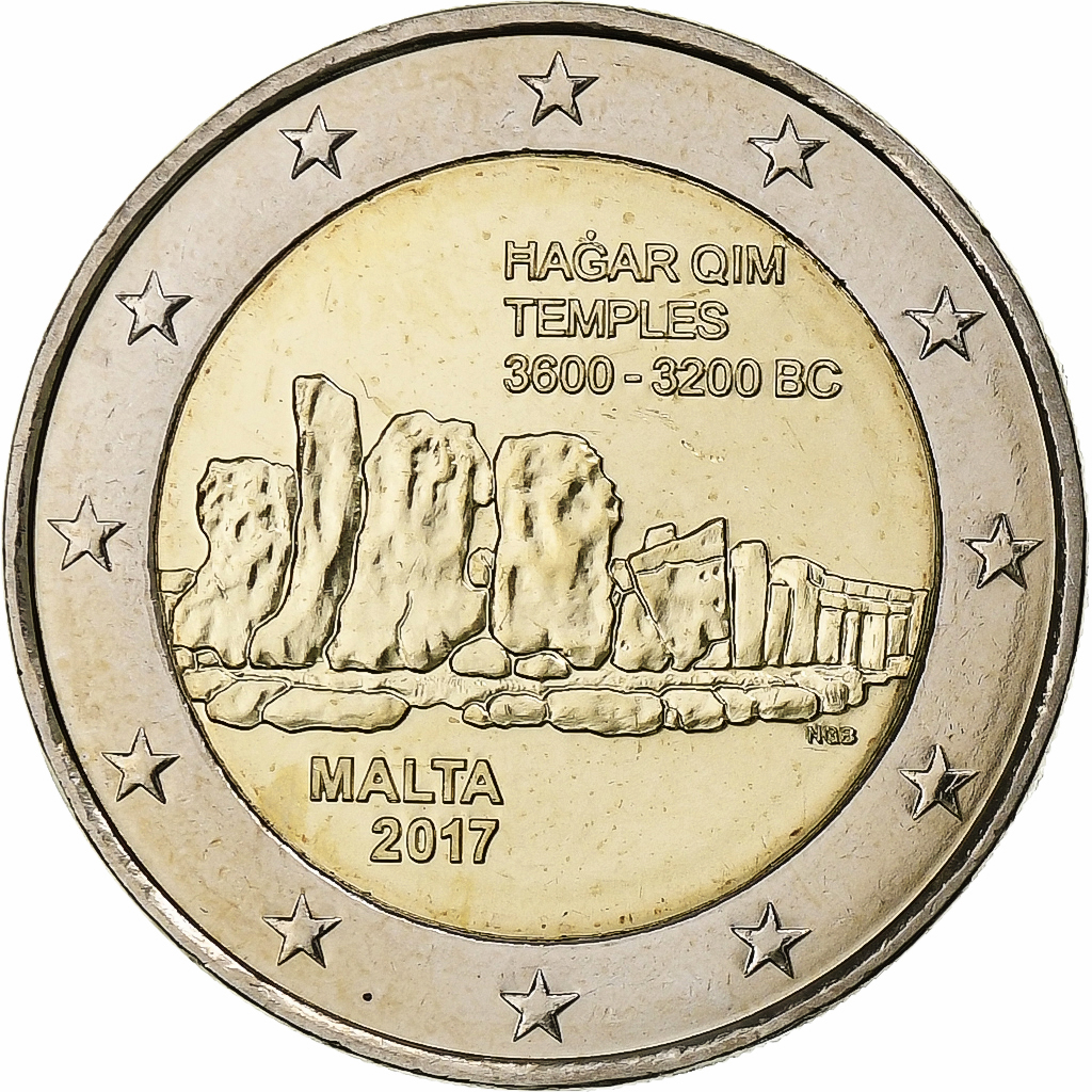 Malta, 2 Euro, Mnajdra temples, 2017, Bi-Metallic, UNZ
