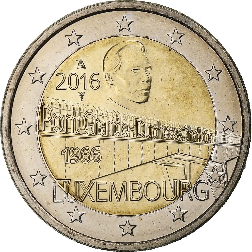 Luxembourg, 2 Euro, 50 Years of Grand Duchess Charlotte Bridge, 2016