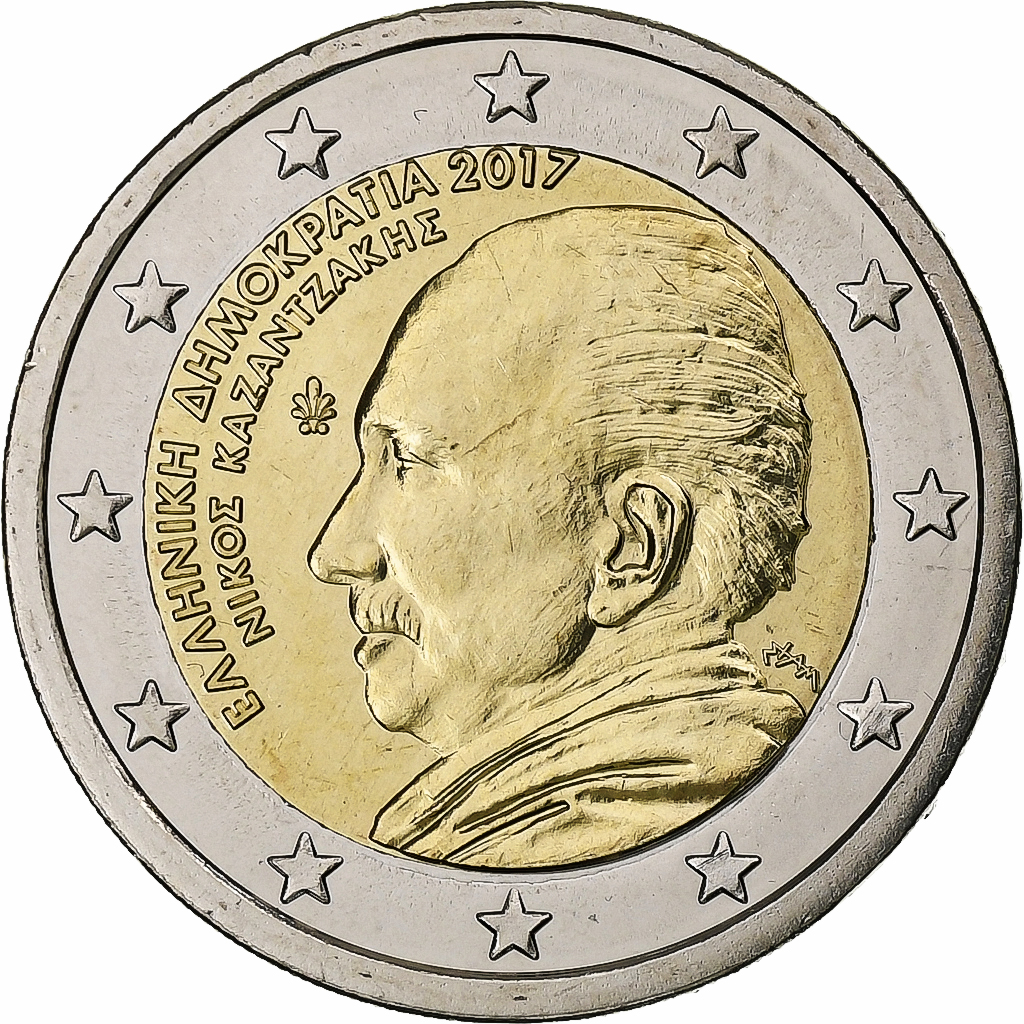 Greece, 2 Euro, Nikos Kazantzakis, 2017, Bi-Metallic, | European Coins