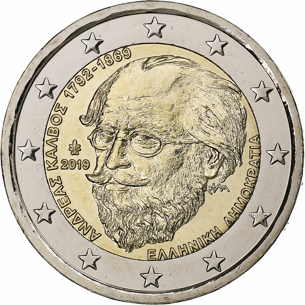 Griechenland, 2 Euro, Andreas Kalvos, 2019, Bi-Metallic, UNZ
