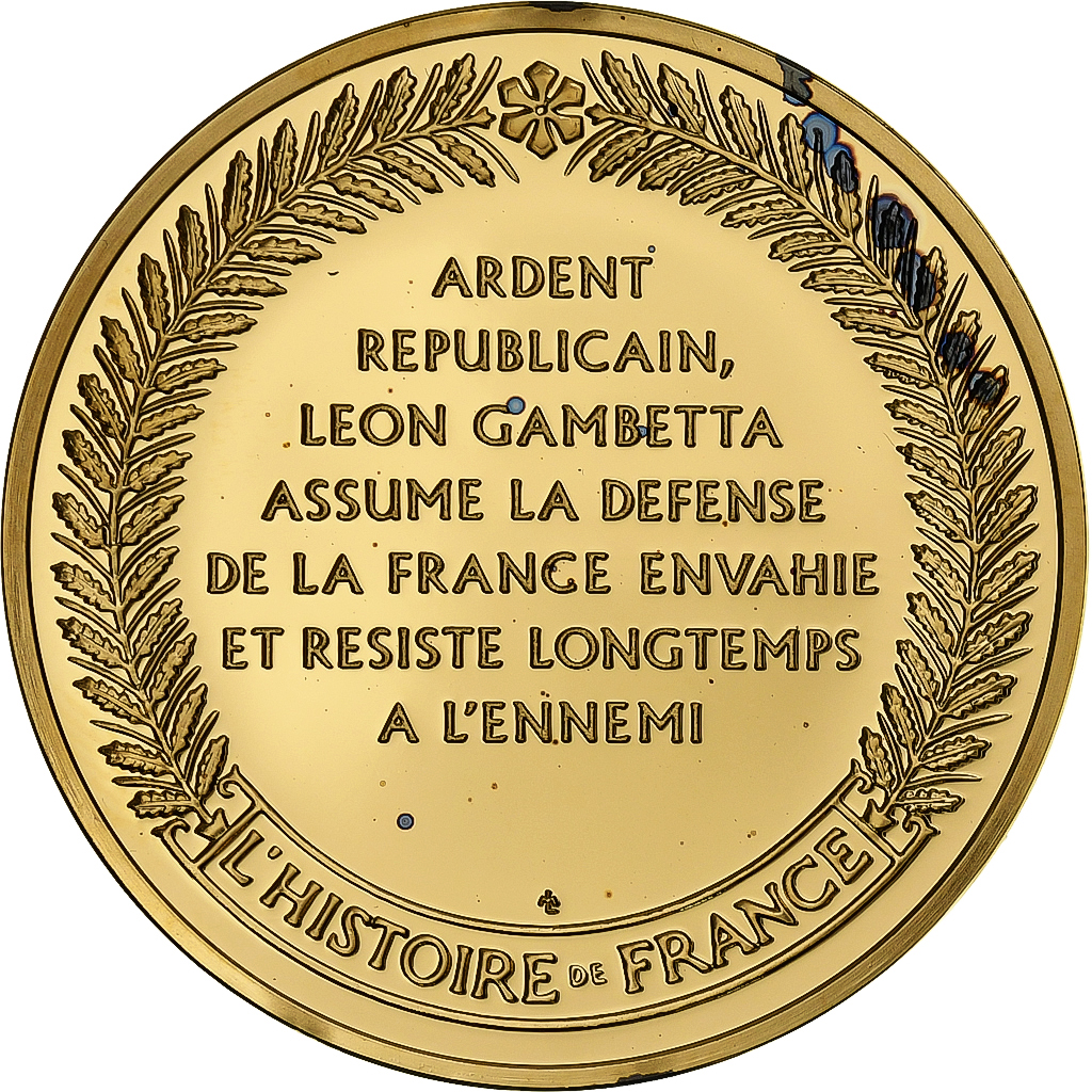 France, Medal, Léon Gambetta, Gold plated silver, L'Histoire de France, 